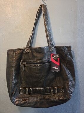 Black Faux Leather Tote Bag - Unbranded